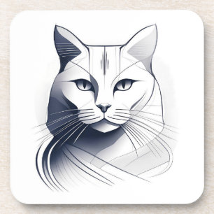 Art Deco White Cat Coaster Set