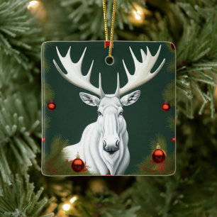 Art Deco White Christmas Moose Ornament