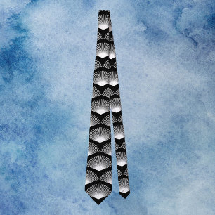 Art Deco White Fan Pattern Black Tie