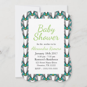 Art Deco White Flowers & Green Baby Shower Invitation