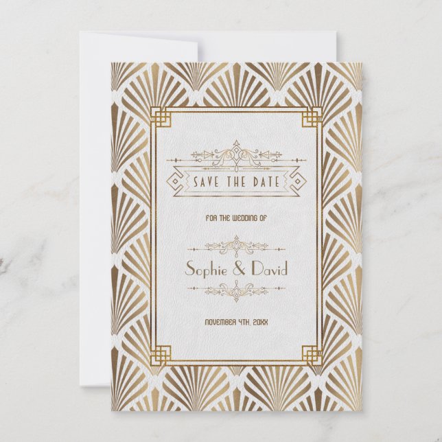 Art Deco White Gatsby 1920s Save The date (Front)