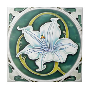 Art Deco White Lily Ceramic Tile