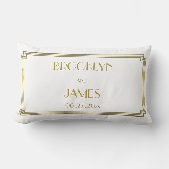 Art Deco White Lumbar Wedding Pillows (Front)