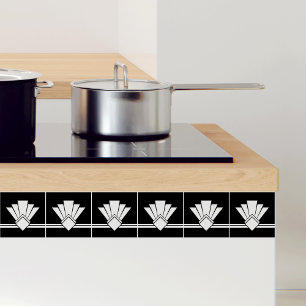Art Deco White on Black Chic Geometric Border 04 Ceramic Tile