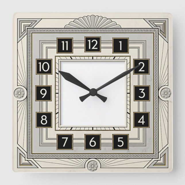 Art Deco White Square Wall Clock (Front)