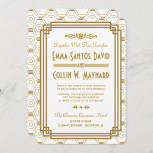 Art Deco White Wedding Invitations