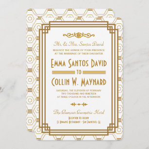 Art Deco White Wedding Invitations