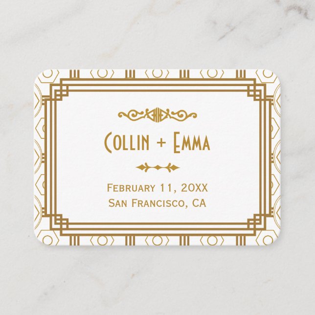 Art Deco White Wedding Place Cards (Front)