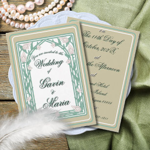 Art Deco William Morris Floral Green Wedding Invitation