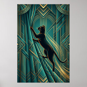 Art Deco Windowsill Black Cat Wall Art