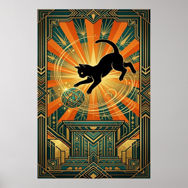 Art Deco Winged Mystical Cat Wall Art (Front)