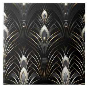 Art Deco Wings, White and Gold Ceramic Tile