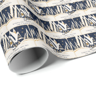 Art Deco Winter Christmas Village Navy blue Wrapping Paper