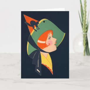Art Deco Witch Black Cat Card