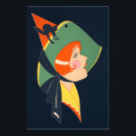 Art Deco Witch Hat Black Cat Photo Print<br><div class="desc">Vintage Halloween print</div>