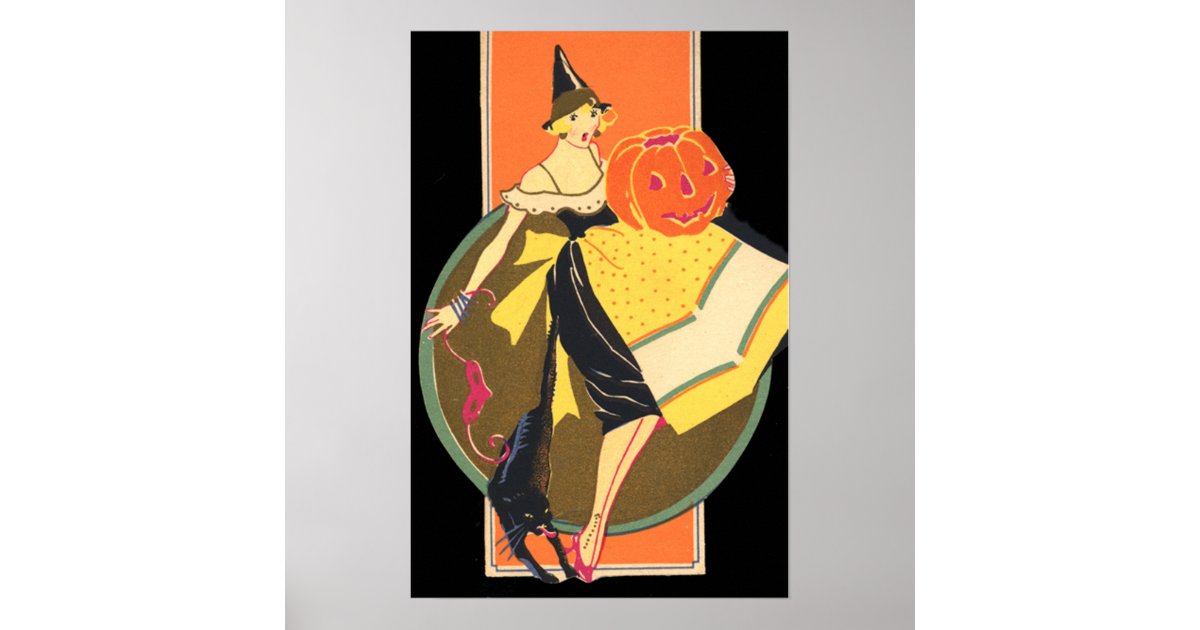 Art Deco Witch Jack O Lantern Pumpkin Poster | Zazzle
