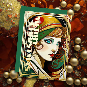Art Deco Woman Christmas Foil Holiday Card