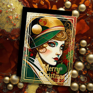 Art Deco Woman Christmas Foil Holiday Card