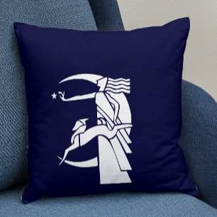 Art deco woman, dog and moon cushion