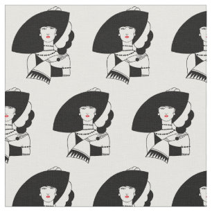 Art Deco Woman In Big Hat Gloves RL Fabric