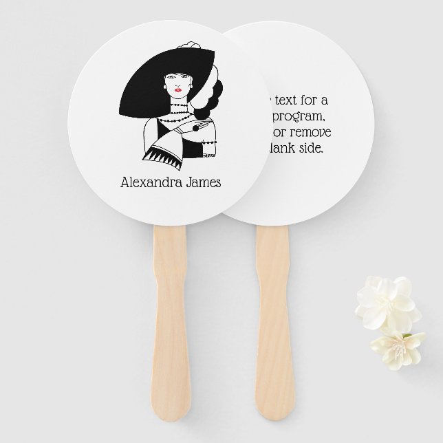 Art Deco Woman In Big Hat Gloves RL Hand Fan (Front and Back)