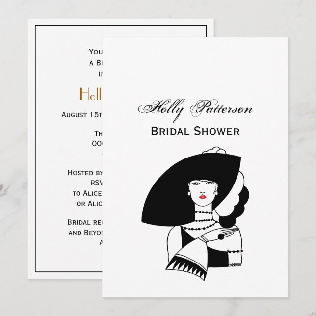 Art Deco Woman In Big Hat Gloves RL Invitation (Front/Back)