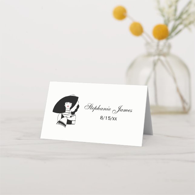 Art Deco Woman In Big Hat Gloves RL Place Card (Front)