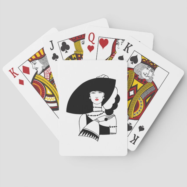 Art Deco Woman In Big Hat Gloves RL Playing Cards (Back)