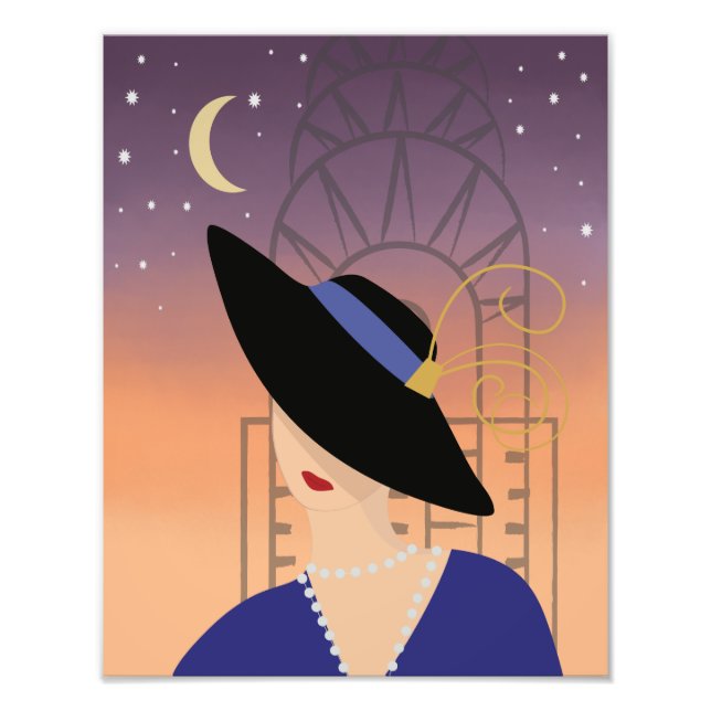 Art Deco Woman in Hat, Chrysler Building Poster (Front)