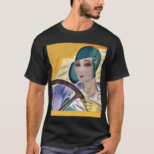 Art deco woman motorist portrait T-Shirt