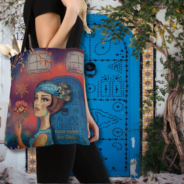 Art Deco Woman Orange Blue Tote Bag (Art Deco Woman Orange Blue Tote Bag)