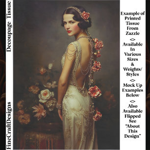 Art Deco Woman & Roses Portrait EZ8L Decoupage Tissue Paper