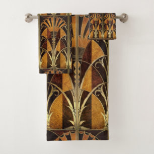 ART DECO WOOD INLAY FANS LAMP SHADE BATH TOWEL SET