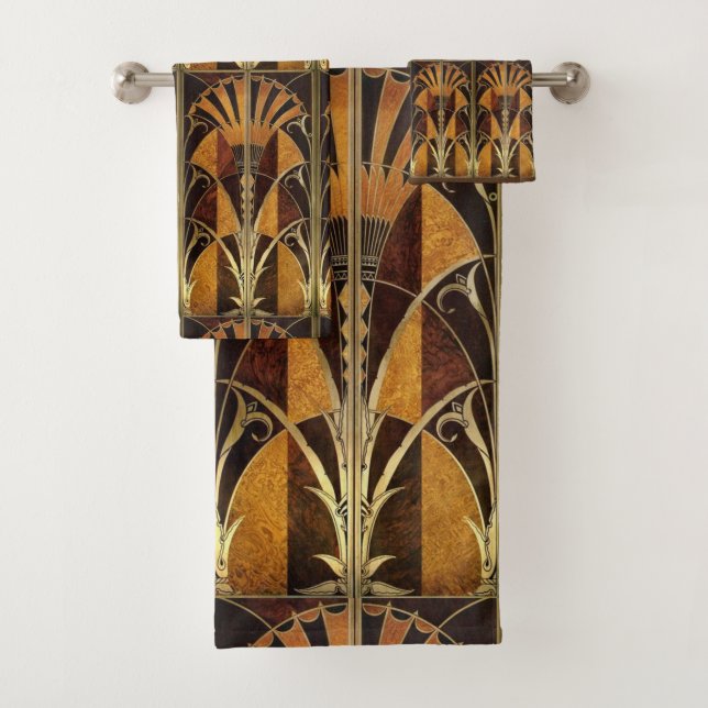ART DECO WOOD INLAY FANS LAMP SHADE BATH TOWEL SET (Insitu)