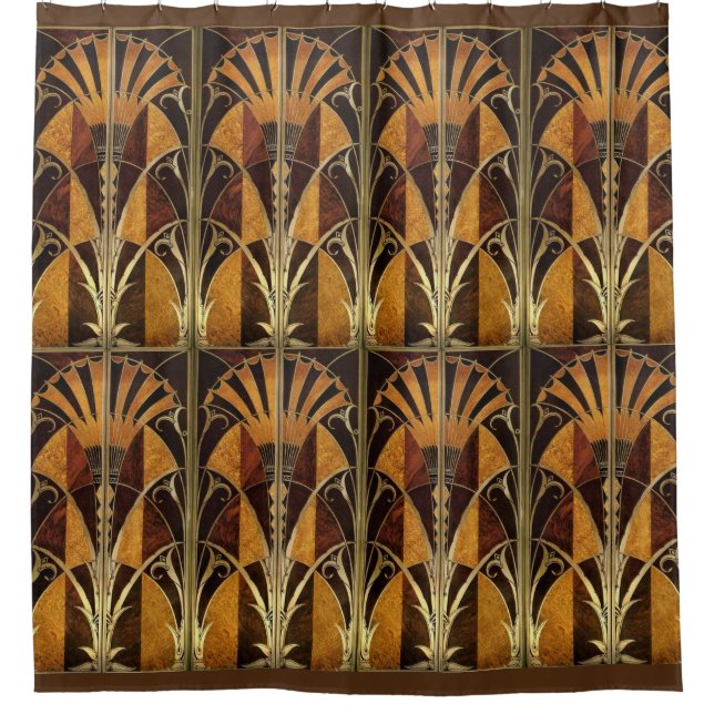 ART DECO WOOD INLAY FANS LAMP SHADE SHOWER CURTAIN (Front)