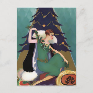 Art Deco Xmas, Pascaline in Teal, Gold and Navy Holiday Postcard