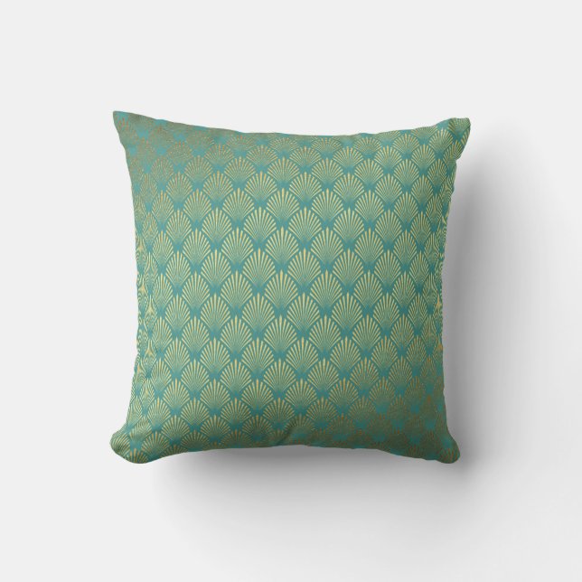 Art Deco Yacht Club Mint Green Golden Seashells Cushion (Front)
