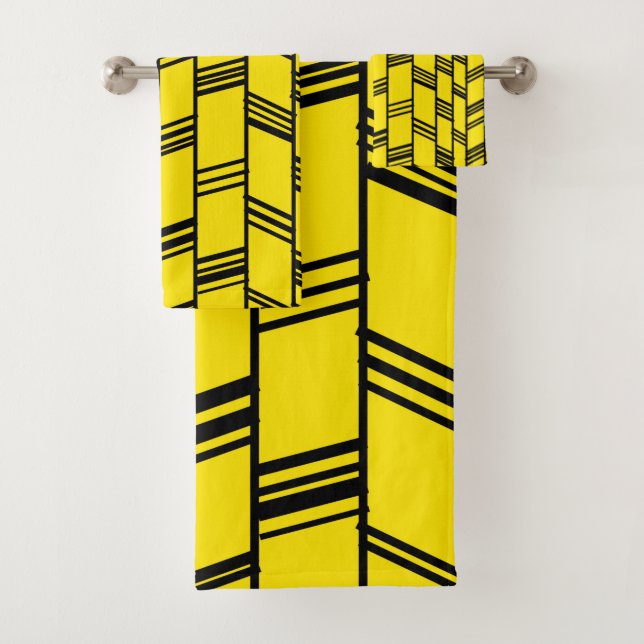 Art Deco Yellow Bath Towel Set (Insitu)