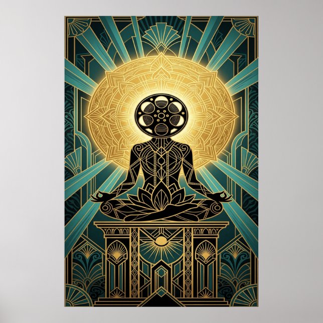 Art Deco Zen Film Meditation Gold & Teal Poster (Front)