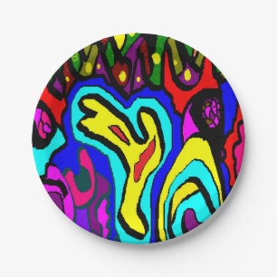 Art decor in bold colours red blue yellow black paper plate