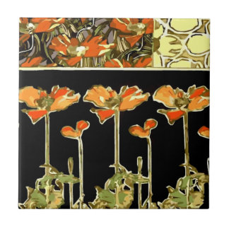 Art decoratifs (orange flowers) Alphonse Mucha Til Ceramic Tile