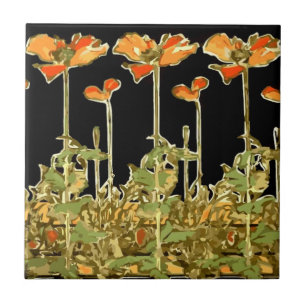 Art decoratifs (orange flowers) Alphonse Mucha Til Ceramic Tile
