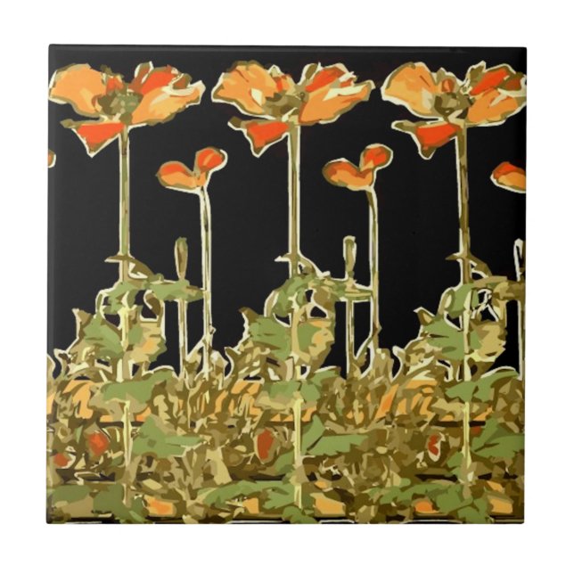 Art decoratifs (orange flowers) Alphonse Mucha Til Ceramic Tile (Front)