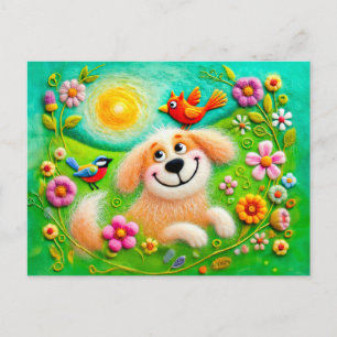 Art Dogs Relaxing in a Colourful Garden Postcard
