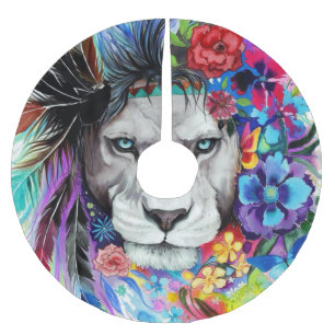 Art drawing poster painting the lion brushed polyester tree skirt