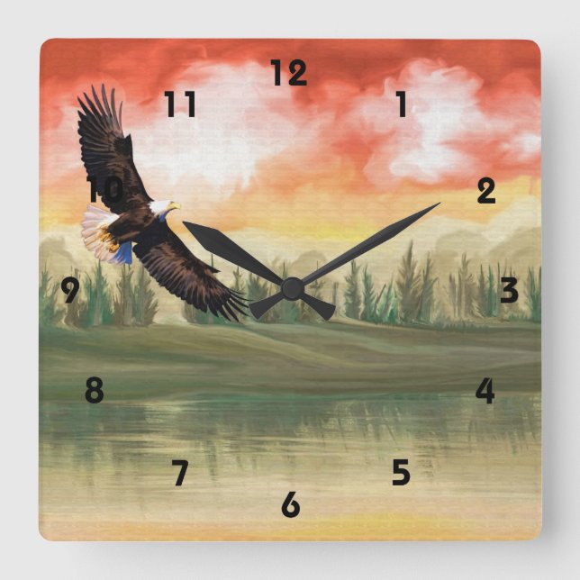 Art  Eagle Soaring Lake Wall Clock (Front)