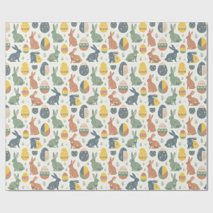 Art Easter Bunny & Floral Egg Pattern Wrapping Paper