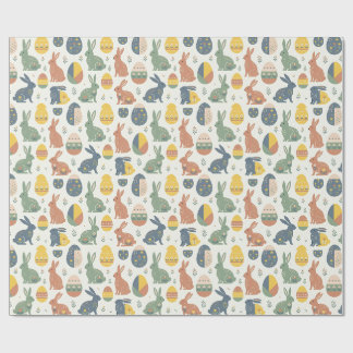 Art Easter Bunny & Floral Egg Pattern Wrapping Paper
