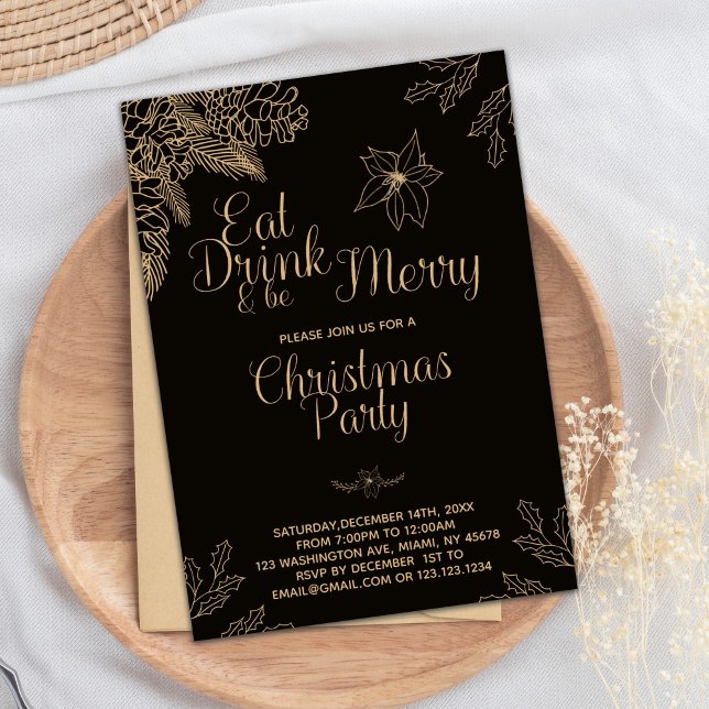 Art Eat Drink Be Merry Christmas Party Invitation  (Art Eat Drink and be Merry Christmas Invitations)