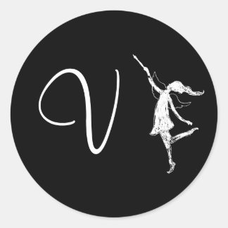 Art Fairy Initial: V Classic Round Sticker